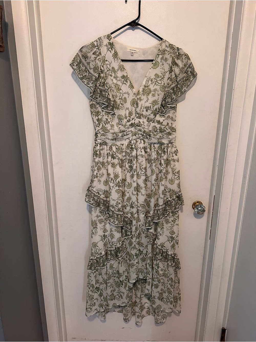 Floral Ruffle Maxi Dress in Cream and Olive
